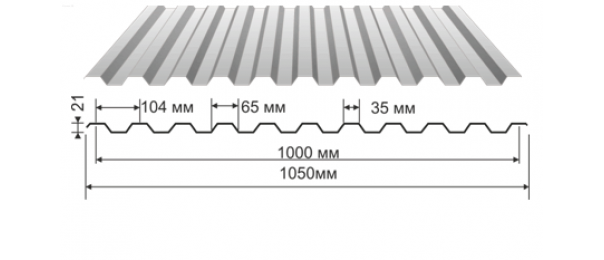 Профнастил оцинкованный С-21 1050x2000 (эконом) купить недорого в Шарапово
